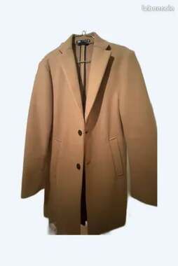 Zara Men's Camel Wool-Blend Single-Breasted Overcoat